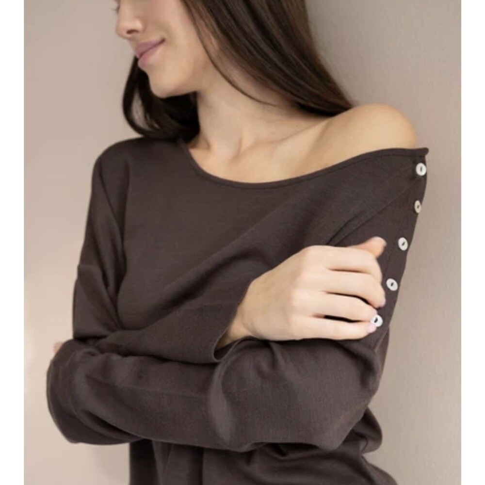Papaya Women's Black Charcoal Long SLeeve Crop Top Casual Minimalist Viscose M